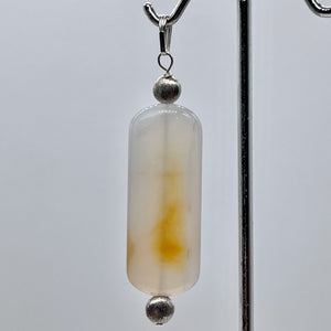 Orange White Sardonyx Pendant with Sterling Silver Accent Bead | 2 1/2" Long |