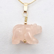 Load image into Gallery viewer, Roar! Hand Carved Natural Rose Quartz Bear 14Kgf Pendant | 13x18x7mm (Bear), 5.5mm (Bail Opening), 1.5&quot; (Long) | Pink - PremiumBead Alternate Image 3
