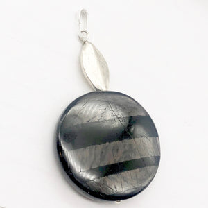 Silver Mirrors Hypersthene 29x7mm Disc Sterling Silver Pendant | 2"Long |