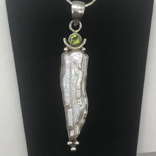 Load image into Gallery viewer, Exotic! Biwa Pearl Pendant Necklace with Peridot in Sterling Silver Setting - PremiumBead Alternate Image 2
