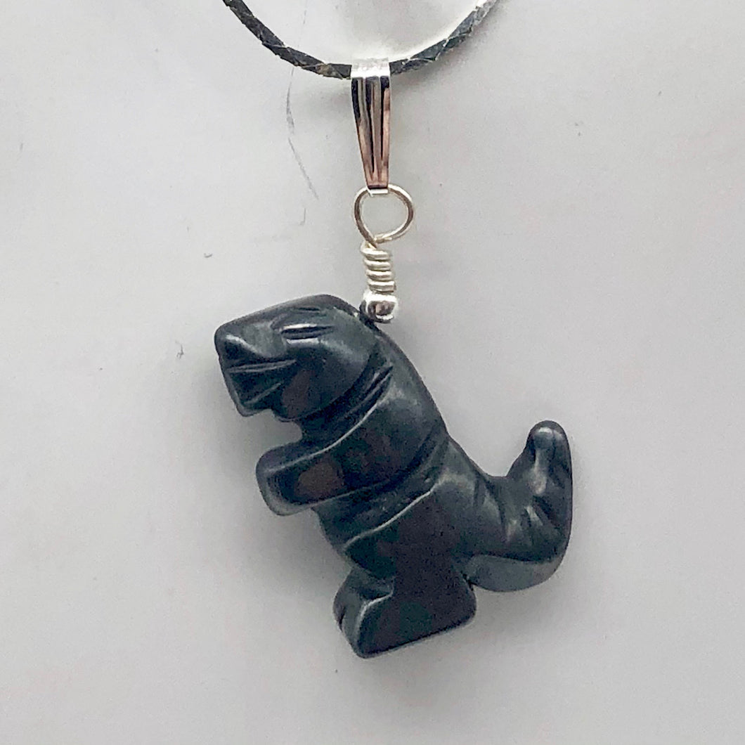 Semi Precious Stone Jewelry T rex Pendant Necklace of Hematite/Silver - PremiumBead Primary Image 1