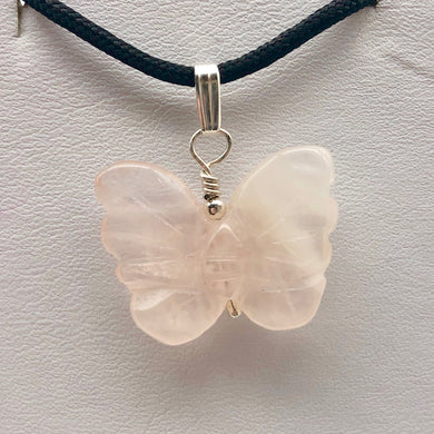 Flutter Carved Rose Quartz Butterfly and Sterling Silver Pendant 509256RQS - PremiumBead Primary Image 1