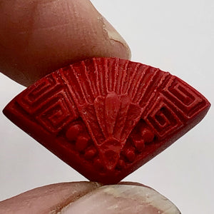 Cinnabar Carved Fan Beads | 25x15x10 mm | Red | 2 Beads |