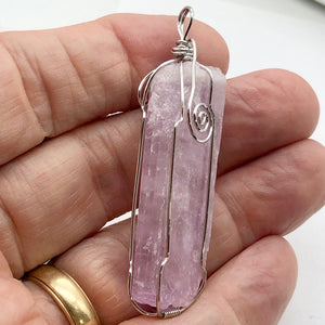Kunzite Sterling Silver Wire-Wrap Lavender Crystal Pendant | 2 1/2 Inch Long |