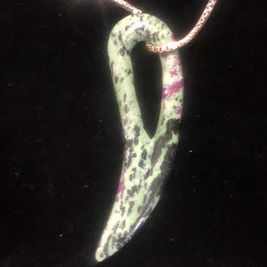 Ruby Zoisite Gemstone Comma Pendant | 94x28x6mm | Green/Red | 1 Pendant |