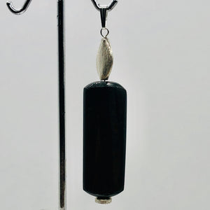 Hypersthene, Flat Rounded Rectangle Dangle Pendant | 2 1/2" Long | Black/Silver|