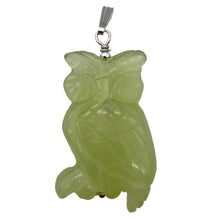 Load image into Gallery viewer, Serpentine Jade Owl | 34x19x6mm | Chartreuse. Silver | 1 Pendant
