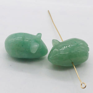 Two Aventurine Carved Mouse Beads | 19x11x11 mm | Green
