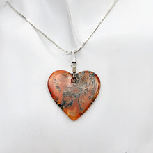 Load image into Gallery viewer, Limbcast Agate Valentine Heart Silver Pendant | 1 1/2 Inch Long | Orange/Green | - PremiumBead Alternate Image 3
