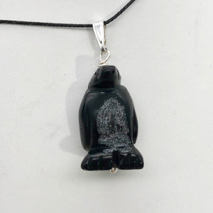 Tuxedo Obsidian Penguin Sterling Silver Pendant, Black and White 509273OB - PremiumBead Alternate Image 5