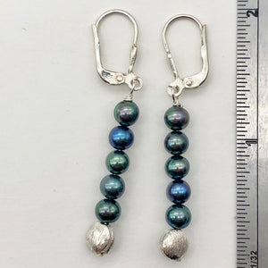 Shinning Teal Fresh Water Pearl Sterling Silver Earrings | 2" long |