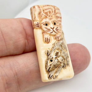 Play Carved Bone Tile Cat Kitty with Mouse Bead 10757 - PremiumBead Alternate Image 9