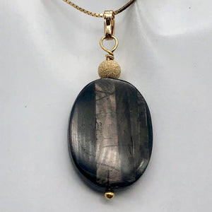 Hypersthene 14Kgf Pendant |1 3/4 inch long | Silver-black | Oval | 1 Pendant | - PremiumBead Primary Image 1