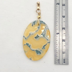 Moss Agate Oval 14K Gold Filled Pendant | 2" Long | Yellow Green | 1 Pendant|