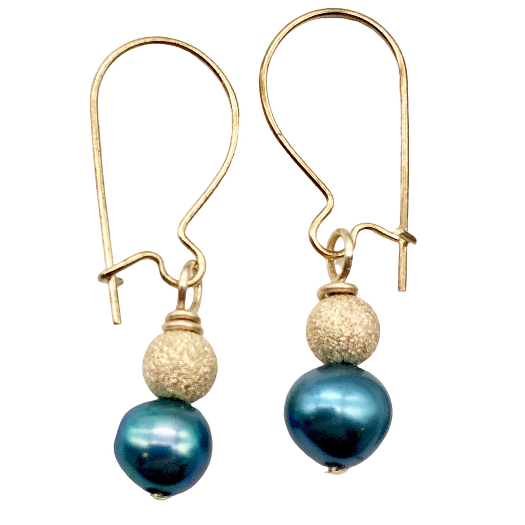 Sparkling Blue Freshwater Pearl and 14K Gf Drop/Dangle Earrings | 1 inch |