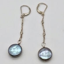 Load image into Gallery viewer, Platinum Freshwater Coin Pearl and Sterling Dangling Earrings 309447B
