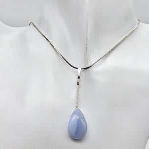 Blue Chalcedony Designer Sterling Silver Pendant | 20x13x6mm | 2" Long |