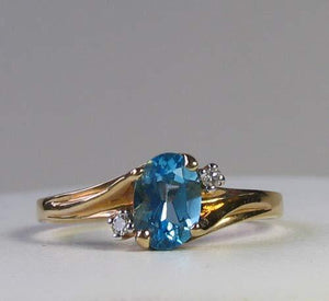 Blue topaz & White Diamonds Solid 14Kt Yellow Gold Solitaire Ring Size 8 9982Ae - PremiumBead Alternate Image 2