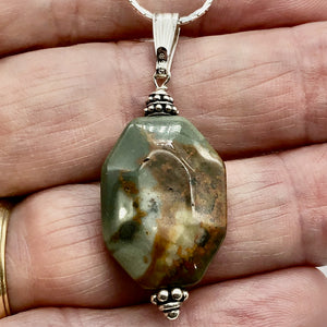 Owyhee Jasper Sterling Silver Drop Pendant | 1 3/4" Long| Green/Brown| 1 Pendant