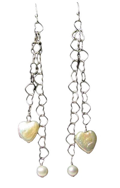 Valentine Heart Pearl and Solid Sterling Silver Hand Made Earrings 304811
