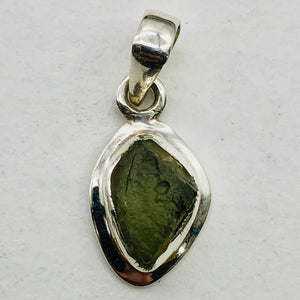 Moldavite Sterling Silver Drop | 1" Long | Green | 1 1" Long |