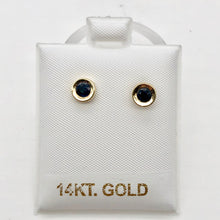 Load image into Gallery viewer, Blue Sapphire 14K Gold Bezel set Earrings | 3mm | Blue | Stud | - PremiumBead Alternate Image 3
