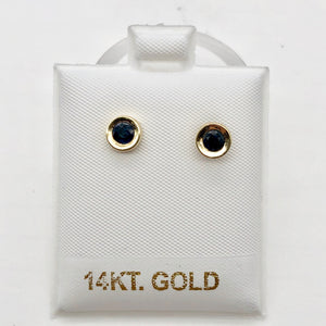 Blue Sapphire 14K Gold Bezel set Earrings | 3mm | Blue | Stud | - PremiumBead Alternate Image 3