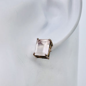 Gentle Rose Quartz Sterling Silver Rectangle Earrings | 10x8mm | Light Pink |