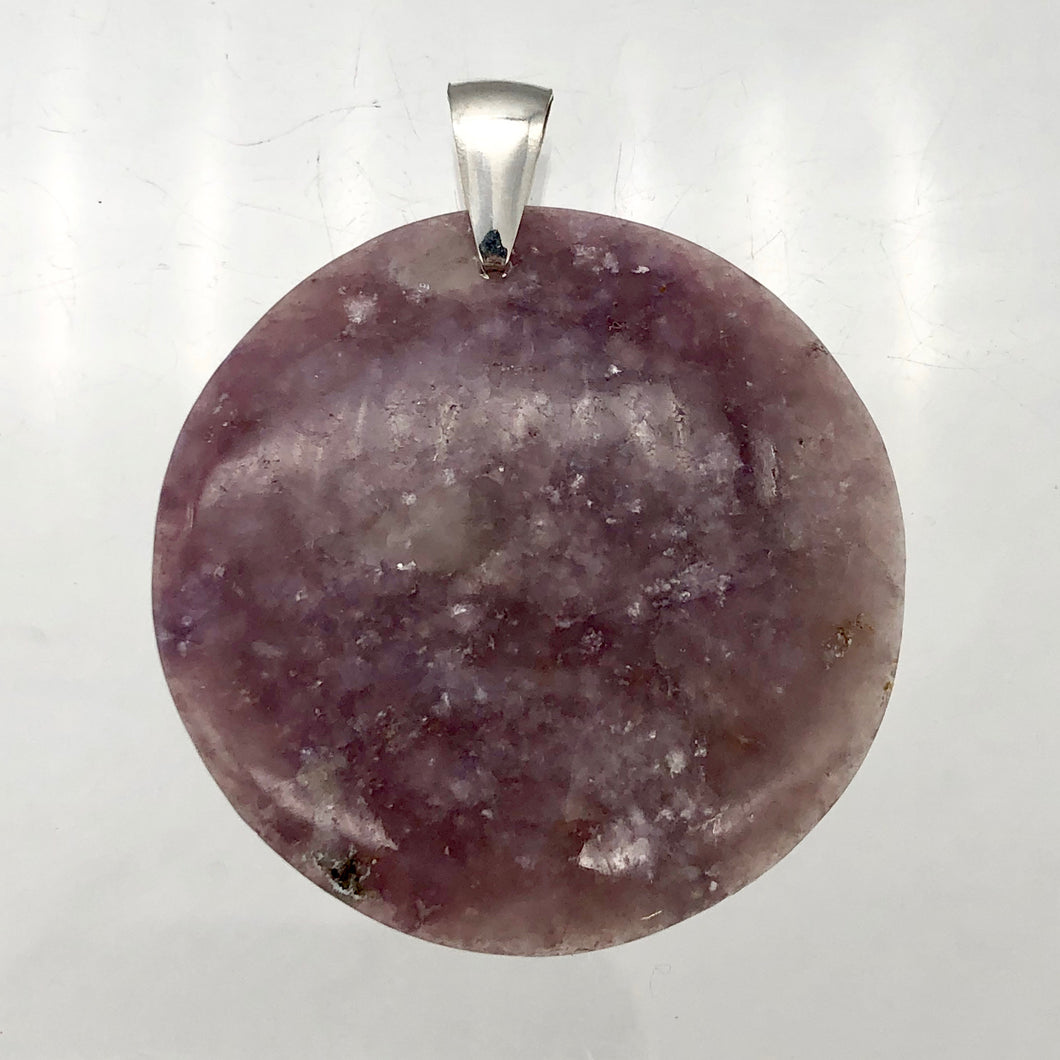 Natural Lepidolite Large Round Sterling Silver Pendant | 45mm | 2 1/16
