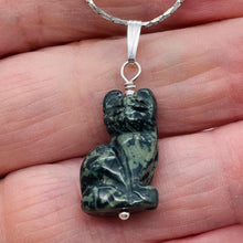 Load image into Gallery viewer, Adorable! Kambaba Jasper Carved Sitting Cat Sterling Silver Pendant
