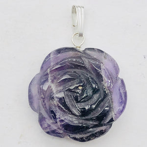 Semi Precious Stone Jewelry Carved Rose Pendant Necklace of Amethyst/Silver