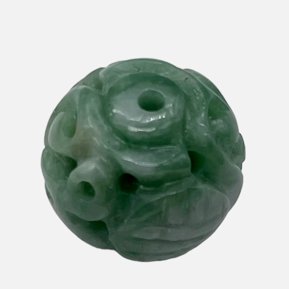 Jade AAA Intricately Carved Round Bead | 14mm | Green | 1 Bead |