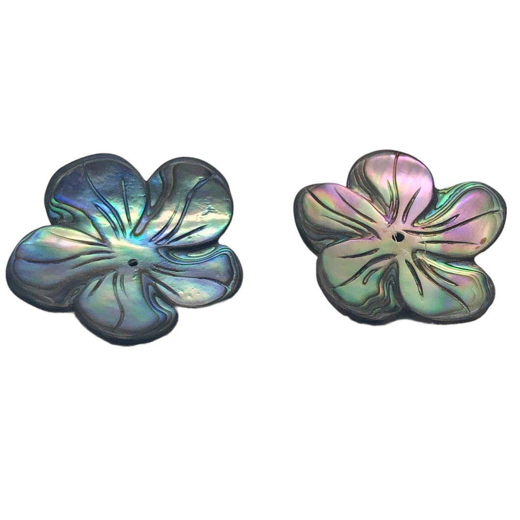 Shimmering Abalone Flower/Plumeria Pendant Beads | 2 Beads | 28x27x3mm | 10609