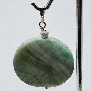 Wavy Hemimorphite Disc Dangle Sterling Silver Pendant| 1 3/4" Long| Aqua/Green |