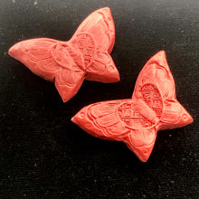 Load image into Gallery viewer, Cinnabar Carved Butterfly Beads | 25x17x11mm | Red | 2 Beads |
