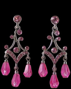 Shimmer! Silvertone & Pink Crystal Fashion Earrings 10079E