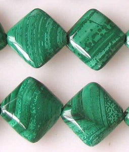 Superb Malachite Diagonal Drilled Square Coin Beads | 2 Beads | 14x12mm |