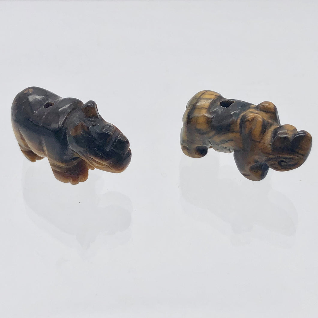 2 Tiger Eye Hand Carved Rhinoceros Beads, 21x13x10mm, Golden 009275TE | 21x13x10mm | Golden - PremiumBead Primary Image 1
