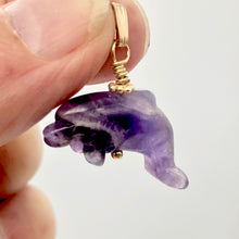 Load image into Gallery viewer, Amethyst Dolphin Pendant Necklace | Semi Precious Stone Jewelry | 14k Pendant - PremiumBead Alternate Image 2
