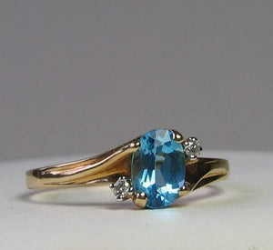Blue topaz & White Diamonds Solid 14Kt Yellow Gold Solitaire Ring Size 8 9982Ae - PremiumBead Alternate Image 3