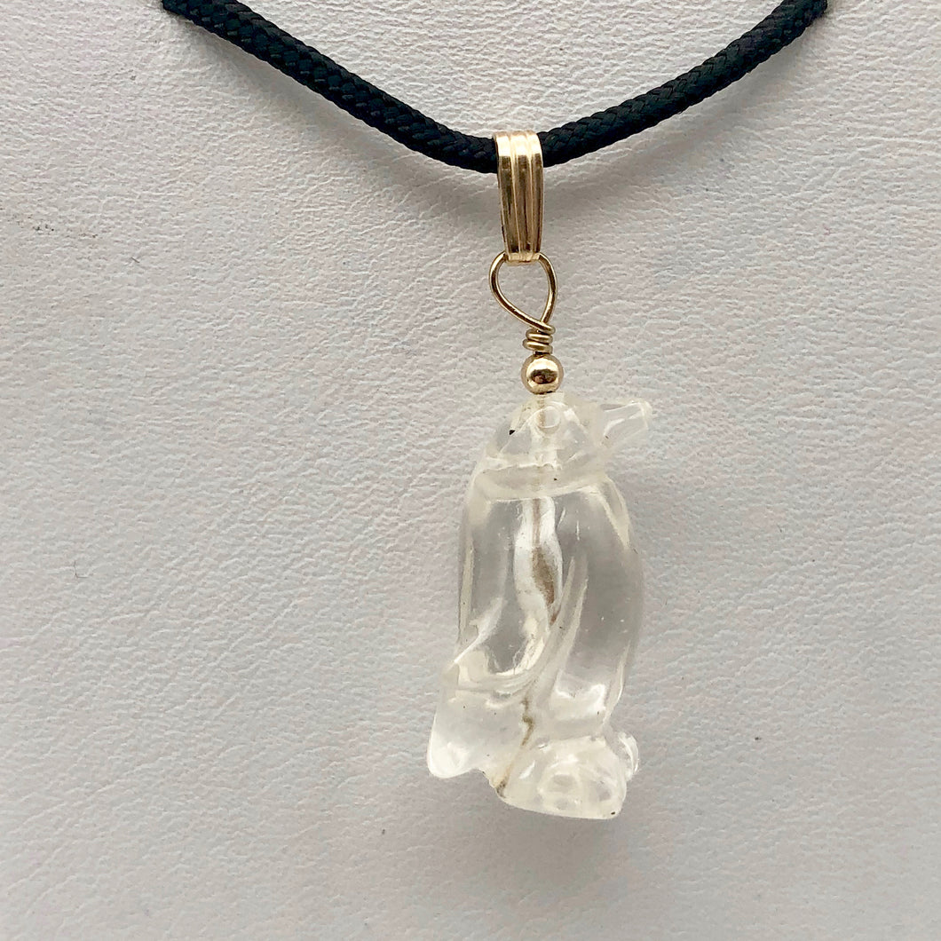 Quartz Penguin Pendant Necklace | Semi Precious Stone Jewelry | 14k Pendant