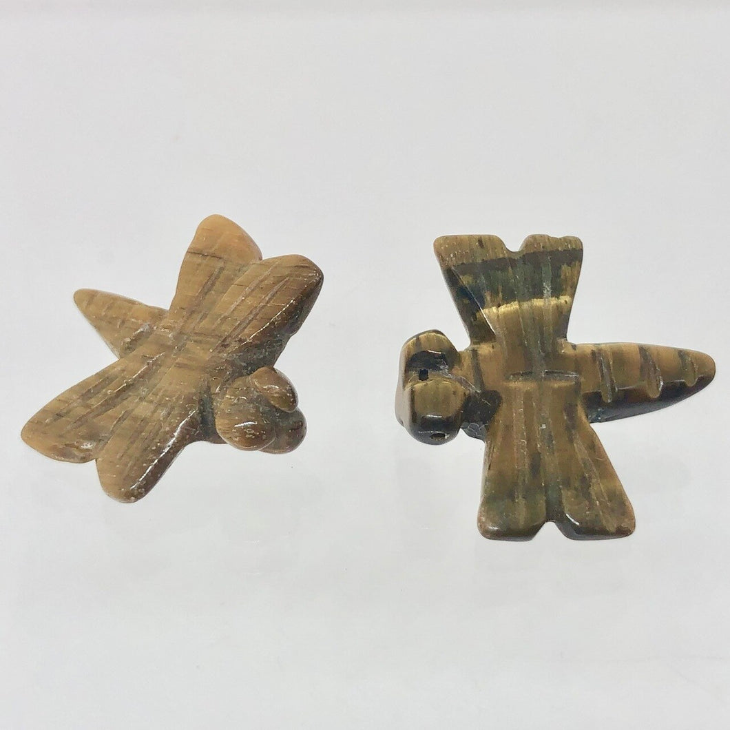 2 Hand Carved Tigereye Dragonfly Animal Beads | 20.5x18.5x5mm | Golden - PremiumBead Primary Image 1