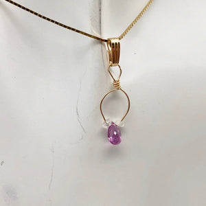 Designer Pink Sapphire with White Sapphire side stones 14Kgf Wirewrap Pendant - PremiumBead Alternate Image 2