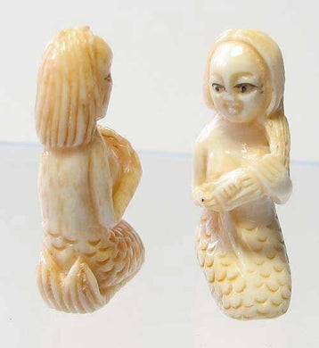 Grace Carved Seated Mermaid Waterbuffalo Bone Bead 9139 - PremiumBead Primary Image 1