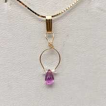 Load image into Gallery viewer, Designer Pink Sapphire with White Sapphire side stones 14Kgf Wirewrap Pendant - PremiumBead Primary Image 1
