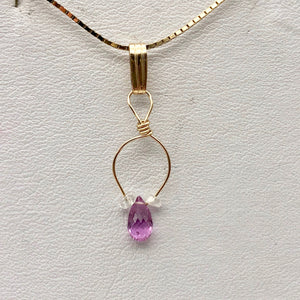 Designer Pink Sapphire with White Sapphire side stones 14Kgf Wirewrap Pendant - PremiumBead Primary Image 1