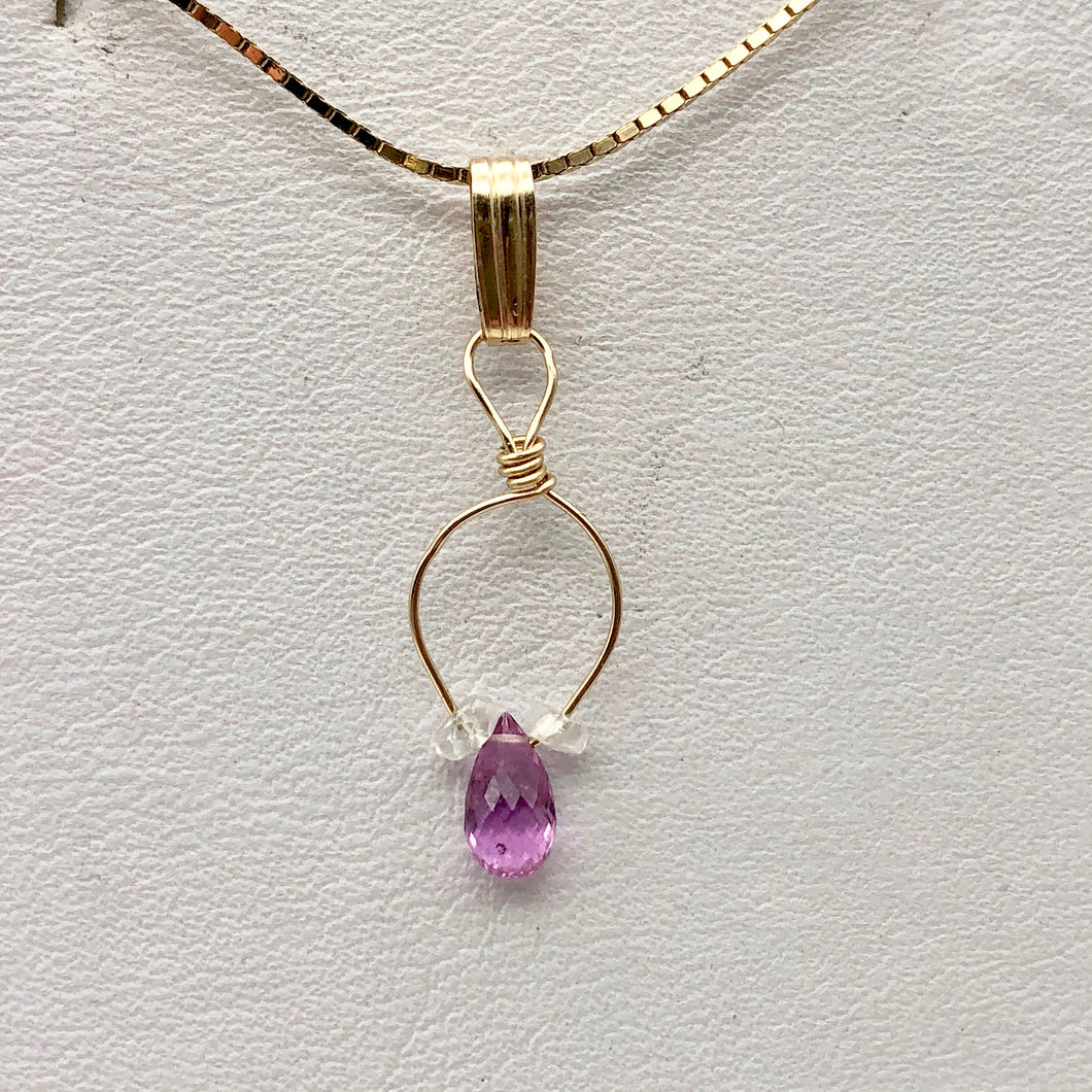 Designer Pink Sapphire with White Sapphire side stones 14Kgf Wirewrap Pendant - PremiumBead Primary Image 1