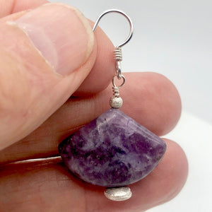 Natural Lepidolite Sterling Silver Earrings | 1 3/4" Long | Purple | Fan cut | - PremiumBead Alternate Image 5