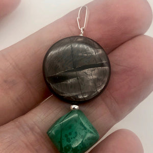 Hypersthene Bloodstone Pendant |1 7/8 inch long | Silver-black Green | Oval |