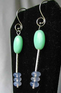 Green Peruvian Opal - Blue Chalcedony Sterling Silver Earrings 5799 - PremiumBead Alternate Image 2